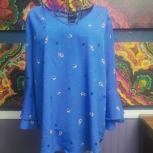 Liz Claiborne Career ~ Sz M ~ Floral Bell Sleeve Blouse ~ Excellent Condition